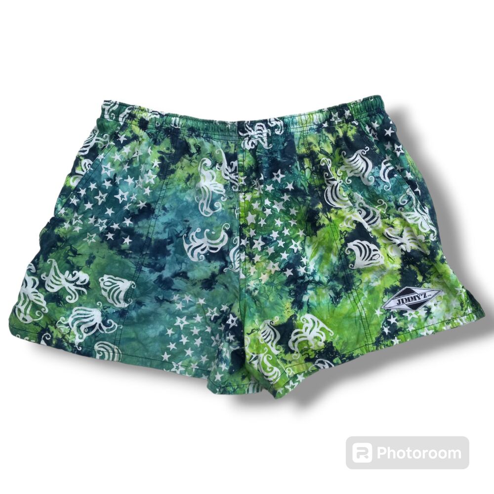Vintage Jimmy'Z Tie Dye Swim Trunks-Large-Stars-Drawstring-Pockets-4" Inseam - Picture 1 of 8